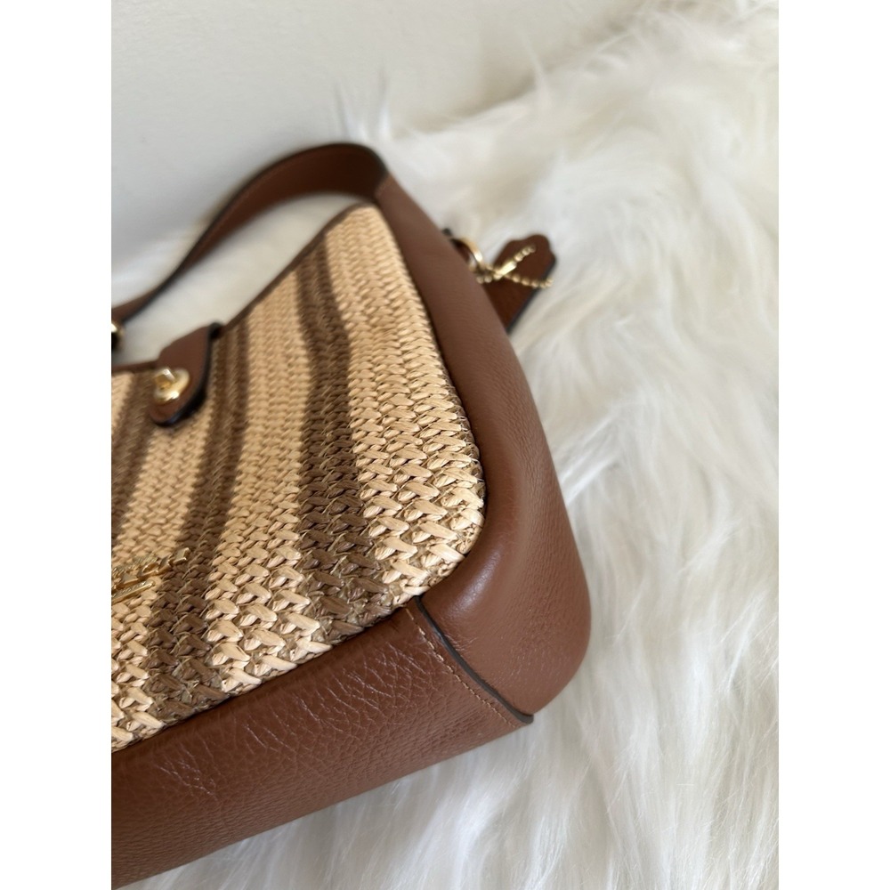 Coach Hadley Mini Straw Leather Striped Crossbody Brown Tan CM563 - Picture 5 of 11